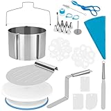 Fulasofia Torten Zubehör Set 40 Teile mit Tortenring Verstellbar Hoch 15cm, Tortensäge, Tortenheber, Tortenplatte Drehbar, Tortenschneider, Teigschaber, Spritztüllen Set, Tortenschablone