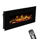 GLOW FIRE Elektrokamin mit Heizung und Kaminfeuer (Wandkamin Pluto) - elektrischer Kamin mit LED-Licht, Heizlüfter, Deko & Fernbedienung - zum Aufhängen an der Wand, max. 1500 W - schwarz, 110x49 cm