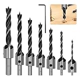 NVGFTG 7 Stück HSS 5 Flute Senker Bohrer Set 3 4 5 6 7 8 10 mm Senkbohrer mit Inbusschlüssel, Screwdriver Reibahle Holzverarbeitung Countersink Drill Werkzeug für Holz, Kunststoff
