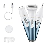 BarberBoss 3-in-1 Elektrischer Damenrasierer, Bikini-Trimmer, Rasierer für Frauen, wiederaufladbarer Ladyshaver zur Haarentfernung im Gesicht, an Armen, Beinen, Achseln und in der Bikinizone, tragbare