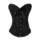 Sxybox Damen Korsett Bauchweg Vollbrust Corsage Wäsche schnürt Sich Oben Satin ohne Knochen mit G-String,Schwarz,L