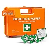 Erste Hilfe Koffer DIN 13169:2021 | Gefüllt, inkl. Wandhalterung und gratis Aufklebern | Erste Hilfe Kasten/Verbandkasten für Betriebe, Unternehmen, Einrichtungen und Zuhause