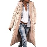 Winterjacke Damen Mit Warm Gefüttert Wintermäntel Lässig Übergangsjacke Lang Auf Beiden Pufferjacken Kapuzenmantel Frauen Steppjacke Casual Steppmantel Outdoorjacke Softshell Coat(Beige,XXL)