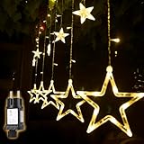 SALCAR Lichterkette mit 12 LED Sternen, 2M 138 Leuchten Fenster LED Lichtervorhang mit 8 Modi Innen & Außenlichterkette Wasserdicht Dekoration für Weihnachten, Warmweiß