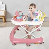 Lauflernhilfe für Babys, Jungen, mit Schieberfunktion, mitwachsender Gehstock für Babys, mit Spieluhr und Lichtern, waschbares Sitzkissen für Kinder von 6 bis 18 Monaten, 62 x 68 x 36 – 81 cm, Rosa