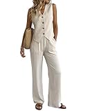 Fakanhui 2-teiliges Damen-Outfit aus Leinen, Sommer-Weste, Anzug-Set, weites Bein, Hose, Business, Freizeit, Urlaub, Arbeitssets