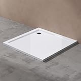 doporro Duschtasse Duschwanne 90x90x4 flach inkl. Ablaufgarnitur AL01 aus Acryl in Weiß DIN-Anschlüsse für bodenebene Montage geeignet Faro1