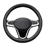 ZATOOTO Auto Lenkradbezug, Dünn Anti-Rutsch Leder Lenkradhülle, Weich und Atmungsaktiv, Universalgröße M 37-38cm / 14.5-15inch, Schwarz