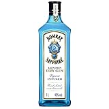 Bombay Sapphire Distilled London Dry Gin, per Dampfinfusion hergestellt mit 10 erlesenen exotischen Botanicals, ideal für die Hausbar und als Geschenk ab 18, 40% Vol., 100 cl/1L