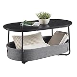 VASAGLE Couchtisch oval, Tisch mit Stauraum, Beistelltisch, Wohnzimmertisch mit Korb aus Stoff, modern, Metallrahmen, tintenschwarz-schiefergrau LCT222B56