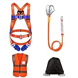 WEIKAXIMU Auffanggurt Fallschutz Sets: 5-Punkt Auffanggeschirr zur Absturzsicherung, 2 Haken, 2m Sicherheitsseil, mit Auffanggerät + Bonus: Reflektierende Weste & Rucksack