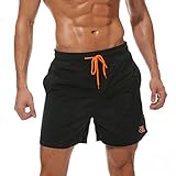 JustSun Badehose Herren Badeshorts Herren Kurz Shorts Schnelltrocknend Männer Schwimmhose Boardshorts Strandshorts Beachshorts Schwarz M