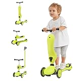 Balakaka Scooter für Jungen Mädchen ab 2 Jahre,3 in 1 Kinderscooter Adjustable Seated or Standing, Faltbarer Scooter Kinder Roller Bis 75kg Belastbar,Grün