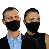 FLOWZOOM 2 Stk. Stoff-Masken | Mund und Nasenschutz | Mundschutz waschbar schwarz mit verstellbaren Gummibänder | Innen Baumwolle, außen Polyester | Mit Filterfach