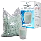 EGO3 Whirlpool Filter Set 2 1½ Zoll Grobgewinde + 10 Jahresfüllungen – ersetzt Kartuschenfilter & Whirlpool Filterkartuschen – 300gr Filterbälle – Filter Made in EU (1 Behälter + 300g Filterbälle)