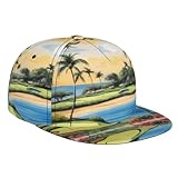 WZYWHJ Stilvolle Baseballkappe mit flacher Krempe, Hawaii, Strand, Golfplatz-Muster, feuchtigkeitsableitend und atmungsaktiv, geeignet für den täglichen Gebrauch, Sport und Reisen, Schwarz