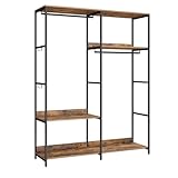 SONGMICS Kleiderschrank offen, Kleiderständer, Garderobenständer, Garderobe mit Kleiderstange, Ablagen, abnehmbare Haken, 40 x 118 x 181 cm, vintagebraun RGR025B01