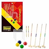 Idena 40609 - Krocket Spiel für Kinder, Croquet mit Schlägern, Bällen und Zielmarkierungsstäben aus Holz sowie Metalltore, inkl. Tragenetz