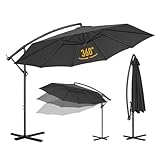 3M Sonnenschirm，Alu Ampelschirm mit Kurbel,Ständer,Wasserdichter,UV-Schutz,360° Drehbar,Gartenschirm,Marktschirm,Kurbelschirm,Freiarmschirm,Sonnenschutz für Garten,Terrasse,Pool,Balkon，Anthrazit
