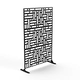 NeuType Balkon Sichtschutz, Sichtschutz Garten, Dekorative Zäune Sichtschutz mit Ständer, Paravent Outdoor, mit präzisem Laserschnitt, Metallmaterial, Schwarz, Block, 120 x 40 x 193cm