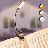 Gritin Leselampe Buch Klemme, USB C Wiederaufladbare Buchlampe mit 16 LEDs, 3 Farbtemperatur Modi (Weiß/Bernstein/Gemischt), Stufenlose Helligkeit Klemmlampe, 360° Flexibel für Nachtlesen ins Bett