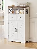 FiveWillowise Küchenschrank, Sideboard mit Schubladen und Offenem Regal, Anrichte, Küchenschrank, Kaffeebar-Schrank für Küche, Esszimmer, Wohnzimmer, 58 x 29 x 108cm, Weiß