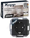 Kopp ATHENIS Schutzkontaktsteckdose in Anthrazit - 6 Stück - 1-fach Einbausteckdose mit erhöhtem Berührungsschutz - IP20 Unterputz-Steckdose mit Schutzkontakt - Steckdosen-Unterputz 16A / 250V~