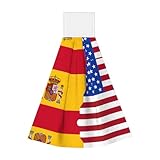 JEJEA Hängendes Küchentuch mit amerikanischer Spanien-Flagge, Bauernhaus-Dekor, weiche Handtücher mit Schlaufe für Badezimmer, Waschlappen