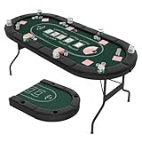DREAMADE Faltbarer Pokertisch für 8 Spieler, Poker Table Spieltisch mit Getränkehalter, Poker Tisch Roulette Tisch mit Metall-Rahmen 182 x 82 x 75 cm (Grün)