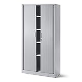 Rollladenschrank Aktenschrank Büroschrank mit Rolltüren Metall Pulverbeschichtung 4 Einlegeböden 185 cm x 90 cm x 45 cm (Grau)