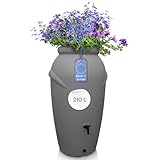 YourCasa Regentonne 210 Liter [Amphore Design] Regenfass Frostsicher aus Kunststoff - Regenwassertonne mit Wasserhahn - Regenwassertank Garten Regenwassersammler Wasserfass Wassertonne (Grau)