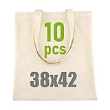 IDEA HOME 10 Stück Baumwolltasche 38x42cm- Jutebeutel Groß - Stoffbeutel Unbedruckt, Personalisierung Möglich – Bestickung oder Bemalung - Stofftasche mit zwei langen Henkeln