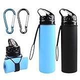 Begonia 2 Stück kollabierbare Silikon Wasserflaschen,600ML Leakproof Faltbare Wasserflasche,BPA-Free Leak proof Sports Bottle für Sport,Outdoor Camping,fitness,Fahrrad