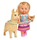 Simba 105733497 - Evi Love Puppe im süßen Outfit mit Alpaka und Leine, 12cm, Für Kinder ab 3 Jahren