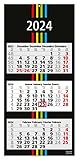 3-Monatskalender 2024 BLACK+STRIPES - Wandkalender 33 x 70 cm Großformat - Bürokalender mit 3 perforierten Kalenderblocks und Metallöse - Made in Germany by Geiger-Office