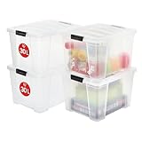 Iris Ohyama, Aufbewahrungsbox aus Kunststoff, 4er-Set, 30L - HB-30 - Transparent, L43 x T35 x H25.5 cm