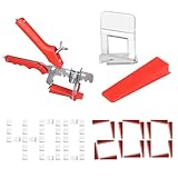 Fugenbreite Verlegehilfe,Fliesenverlegehilfe,Zuglaschen Fliesenverlegung Satz,Fliesen Nivelliersystem Set für Fliesen Wandfliesen Bodenfliesen,400 Zuglaschen,100 Fliesenkeile,1 Fliesenzange