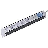 as - Schwabe 6-Fach Steckdosenleiste Flash weiß Master/Slave - mit 1x Master und 5X Slave-Steckdosen mit Kontrollleuchte - Mehrfachstecker mit 1,5 m Kabel - Steckdosen 45° gedreht - IP20, 18672