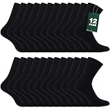 Fullluwaa 12 Paar Unisex Socken herren damen,Soft Baumwolle,Herrensocken Schwarz lange Arbeitssocken,S