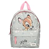 Personalisierter Kindergarten-Rucksack Disney Bambi mit Name Mädchen | Kleiner Rucksack Kinder Grün mit Blümchen