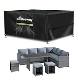 BEEWAY Gartenmöbel Abdeckung Wasserdicht, Schutzhülle Abdeckplane für Gartentische Terrassenmöbel Möbelsets - 420D Oxford Gewebe, Anti-UV, Winterfest, 242 x 182 x 72cm
