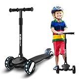 XJD Kinderroller Kinderscooter für 2-8 Jahre Kinder Scooter 3 LED Rädern Kickboard Sperrbare Richtung Kinder Roller Verstellbare Lenkerhöhe Leicht Belastbarkeit bis 50 kg (Schwarz)