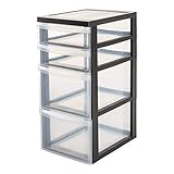 Iris Ohyama Kunststoff-Schubladenbox mit Rollen, 2 Tiefe und 2 Flache Schubladen, Schwarz, Griffe zum Ziehen, Für Schlafzimmer, Bad, Schule & Büro, BPA-frei, Schubladenschrank, Rollcontainer, DC-322