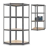 Juskys Eckregal Lageregal Corner Easy 160 x 75 x 40-75 cm - 320 kg, 4 Böden MDF Holz - Metall verzinkt - Schwerlastregal Steckregal Kellerregal Grau