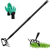 LEJIEYIN Gartenhacke 170cm Steigbügel Hacke und 4-Zahn Spike Harke 2 in 1 Edelstahl Handheld Hula Hoes Garten Werkzeug Scuffle Hacke mit einstellbarer Aktion Hacke für Unkraut / Lockerung Boden