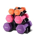 TEENO Neopren-Hanteln, 6er-Set, mit Rack, wasserabweisende Oberfläche, 1 kg, 2 kg, 3 kg, Gewichtheben, Hantel-Set, Krafttraining für Zuhause