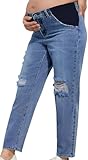 FEOYA Umstandshose Jeans Klassische Schwangerschaftsjeans mit geradem Bein Modische Umstandsjeans mit Elastischer Taille L