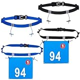 4 Stück Startnummerngürtel, Startnummernband Reflektierend Laufgürtel Triathlon Gürtel 95cm Einstellbar Laufgürtel für Marathon Laufen Radfahren(Schwarz und Blau)