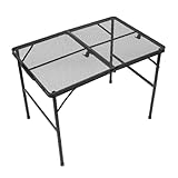 Fafeims Höhenverstellbarer Campingtisch, Tragbarer Outdoor-Picknicktisch für Kaffee zu Hause oder Unterwegs, Eisen-Aluminium-Holz (Mesh-Tischplatte)