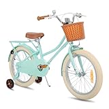 STITCH 18 Zoll Kinderfahrrad mit Korb & Stabilisatoren, 18 Zoll Mädchen Kinderfahrrad für 6-9 Jahre, Mintgrün